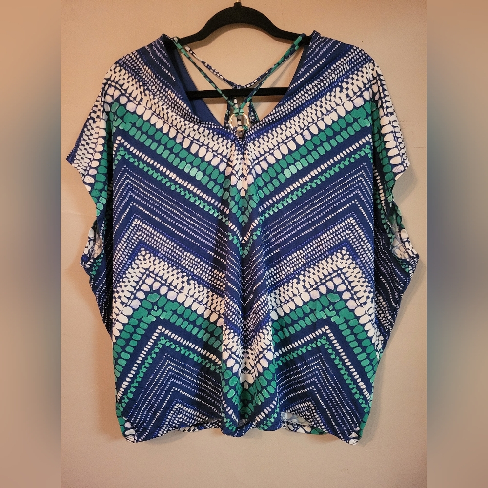 Blue and Green Patterned Women's Top